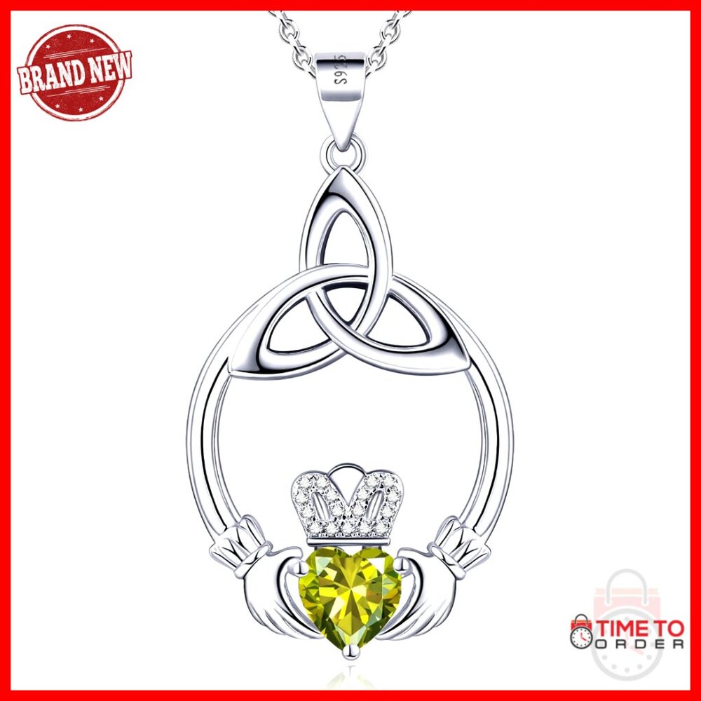 Sterling Silver Claddagh Birthstone Pendant Necklace Elegant Celtic Knot Jewelry
